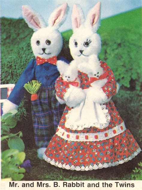 1978 Stuffed Soft Toy Mr Mrs 19 Easter Bunny Rabbit And Twins Doll Sew