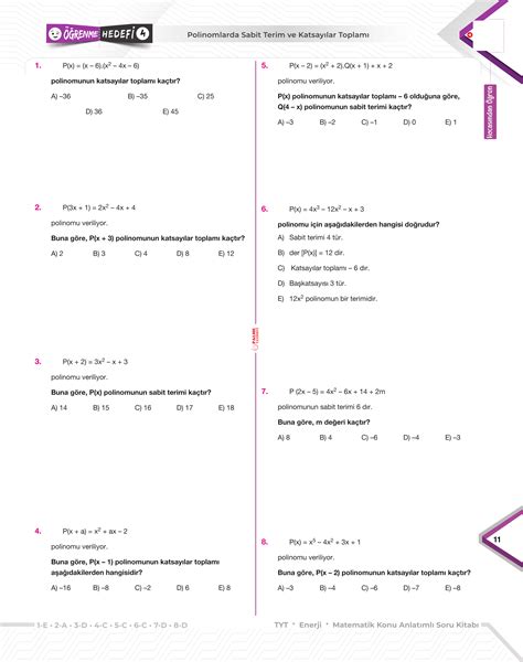 TYT ENERJİ MATEMATİK POLİNOMLAR ÇARPANLARA AYIRMA İKİNCİ DERECEDEN BİR