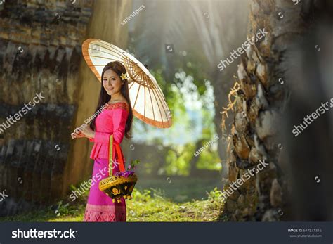 Woman Wearing Laos Traditional Dress Costumevintage Stock Photo ...