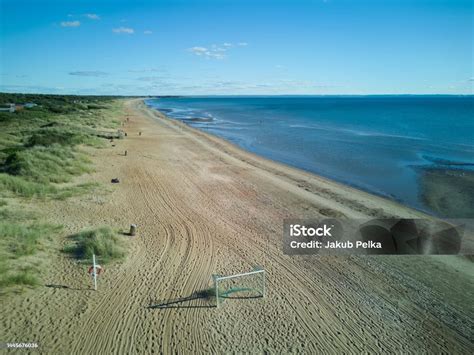 aerial drone image   beach  halmstad sweden stock photo