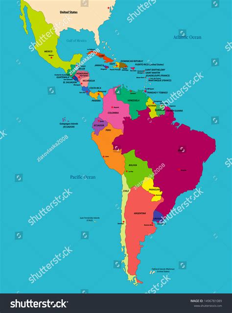 Vector Highly Detailed Political Map Latin Stock Vector Royalty Free 1496781089 Shutterstock