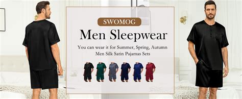 SWOMOG Men Satin Pajamas Set Short Sleeve Silk Sleepwear Button Down 2