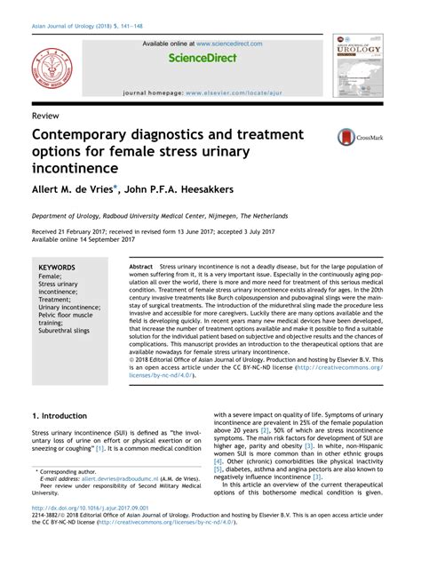 Pdf Contemporary Diagnostics And Treatment Options For Female Stress