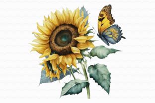 Sunflower Butterfly Watercolor Graphic By Sasikharn Creative Fabrica