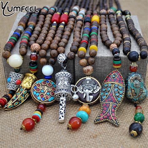 Yumfeel Handmade Nepal Jewelry Buddhist Mala Wood Beads Pendant