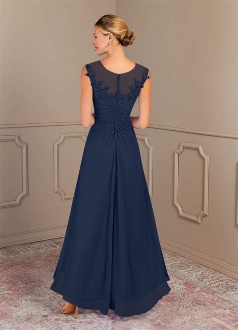 Azazie Endora Dark Navy A Line Scoop Lace Chiffon Dress Azazie