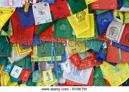 Buddhist Prayer Flags Lungta With Om Mani Padme Hum Mantra Written