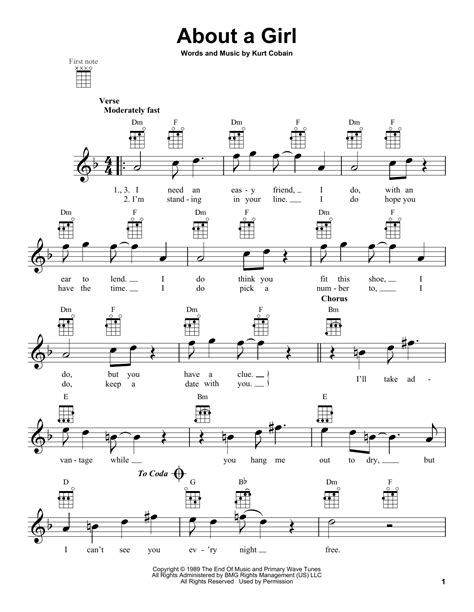 About A Girl By Nirvana Sheet Music For Ukulele At Sheet Music Direct