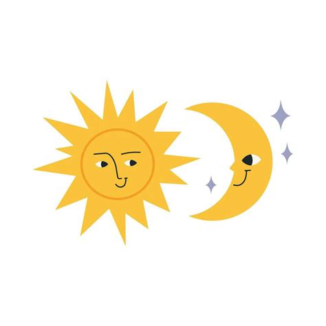 Sun and moon, cartoon style. Cute character. Trendy modern vector ...