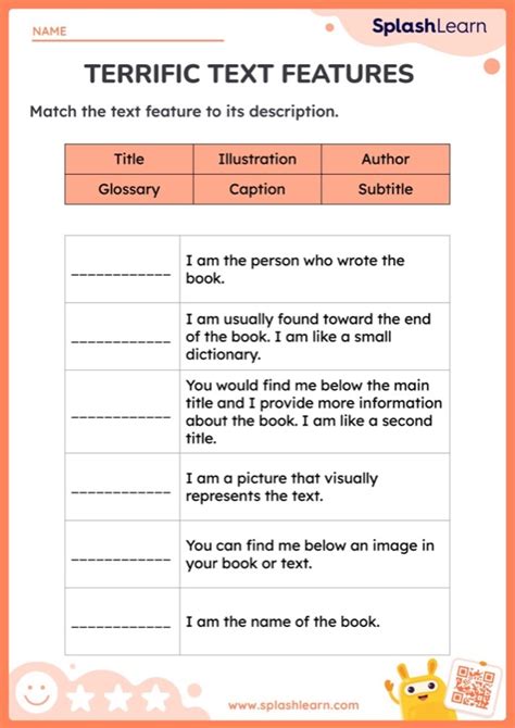 Match The Text Features Worksheet