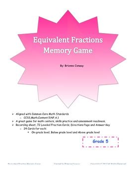 Differentiated Equivalent Fractions Memory Game By New Leaf Learning