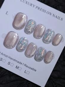 100 Pure Handmade Press On Nails Khaki Nude Color Cat S Eye 10pcs Nail