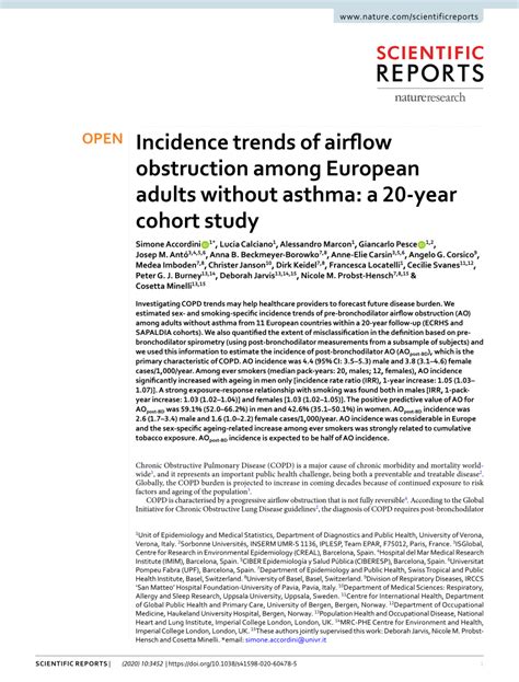 Pdf Incidence Trends Of Airflow Obstruction Among European Adults