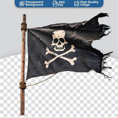 Photograph Of A Pirate Flag With Skull And Bones Fluttering In The Wind