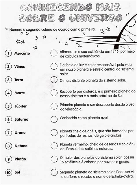 Educa X Atividades De Ci Ncias Ano Sistema Solar