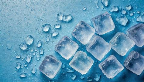 Cierre De Cubos De Hielo Que Se Derriten Aislados En Fondo Azul