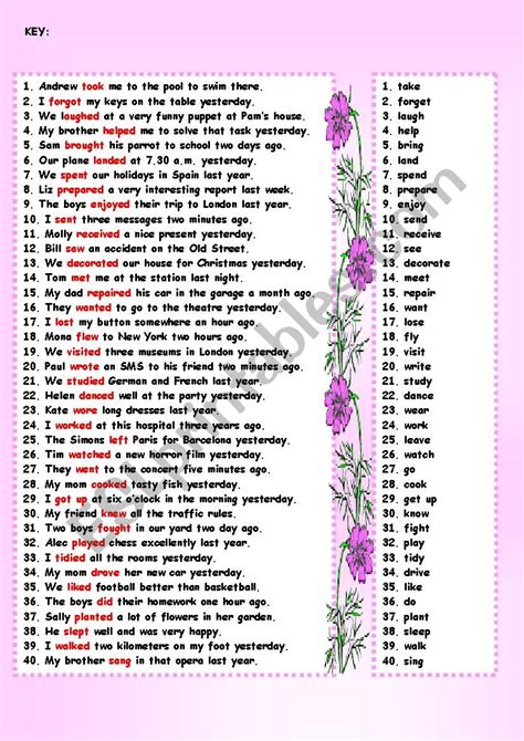 Past Simple Regular And Irregular Verbs Esl Worksheet By Tmk939