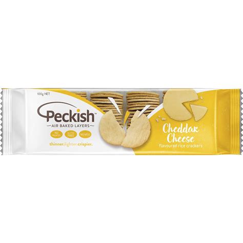 Peckish Thins Rice Crackers Cheddar Cheese 100g Woolworths