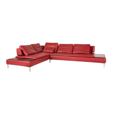 Divanotti Leather Sofa Set Red 1 Corner Sofa 1 Stool at 1stDibs