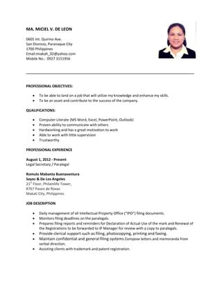 Resume Miciel De Leon Pdf