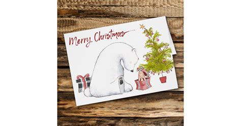 Cute Polar Bear And T Rabbit Christmas Card Zazzle