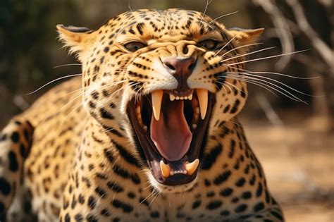 Premium Photo A Close Up Of A Leopard With Its Mouth Open