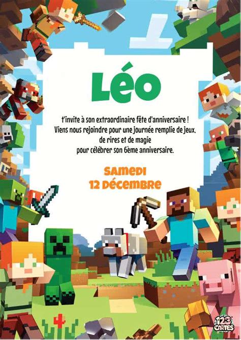 Carte Dinvitation Anniversaire Minecraft Invitation Anniversaire