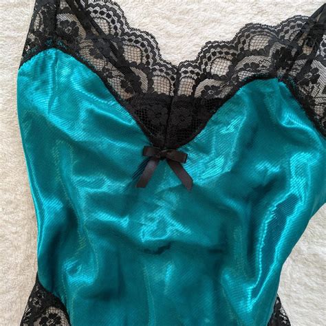 Vintage Green Black Lace One Piece Lingerie Color Is Depop