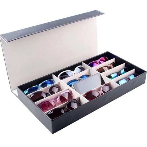 12 Grids Sunglasses Box High End Jewelry Box Pu Leather Cloth Glasses Boxes In Storage Boxes