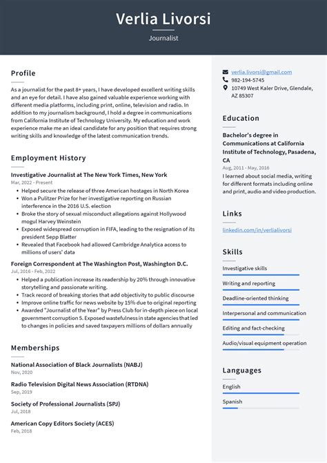 Journalist Resume Example and Writing Guide - ResumeLawyer