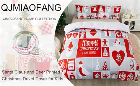 Qjmiaofang Christmas Duvet Cover Queen Size Merry Christmas Bedding Set