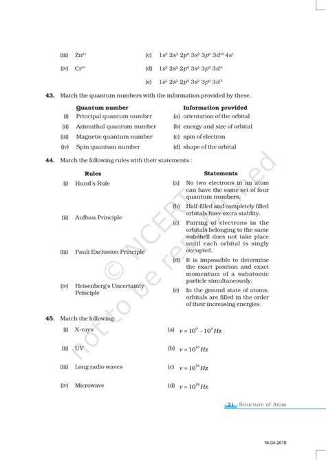 Ncert Exemplar Book For Class 11 Chemistry Chapter 2 Structure Of Atom