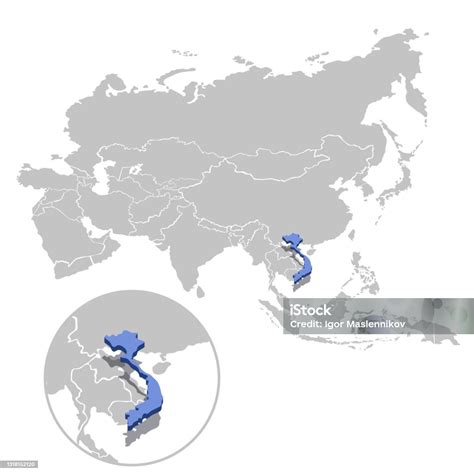 Vietnam In Blauw Op Het Grijze Model Van De Kaart Van Azië Met Zoomende