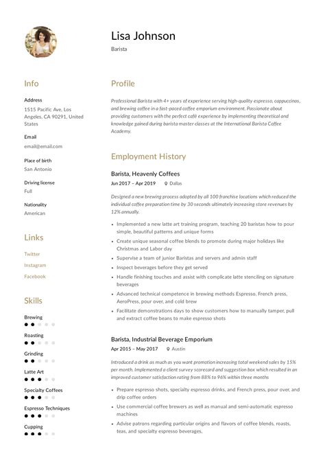 Resume Sample Barista Barista Resume Writing Guide Free Resume Sampel