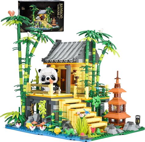 weiniya panda bamboo house building set  led light  adults