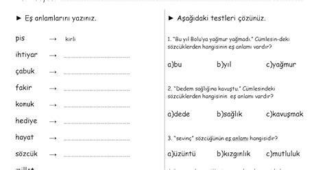 3 SINIF EŞ ANLAMLI SÖZCÜKLER 10