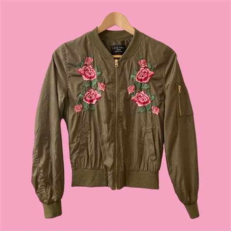 Love Tree Jackets Coats Guc Love Tree Army Green Rose Embroidery