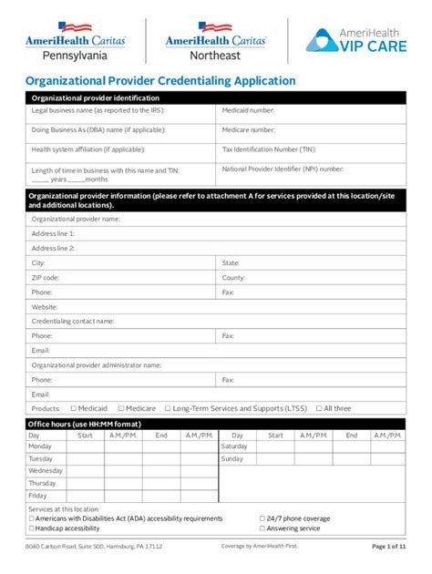 Fillable Online Organizational Provider Credentialing Application