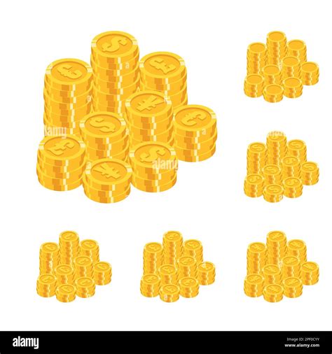 Set Of Isometric Gold Coins Stack With Mixed World Major Currencies