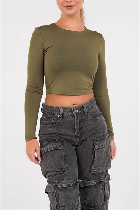 Crop Top Leger Groen Met Lange Mouwen Wekelijks Nieuwe Collectie Esuals