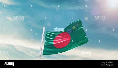 Bangladesh national flag waving in beautiful sky. 3d waving flag of ...