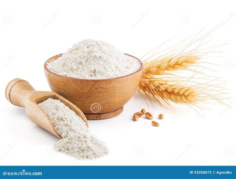 Whole Grain Wheat Flour And Ears Isolated On White Stock Photo Image