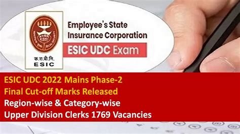 ESIC UDC Mains 2022 Final Cut Off Marks Region Wise And Category Wise