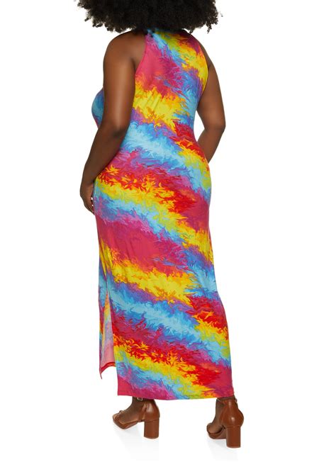 Plus Size Psychedelic Print High Neck Dress