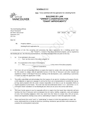 Fillable Online Ftp Vancouver BUILDING BY LAW OWNER S UNDERTAKING FOR