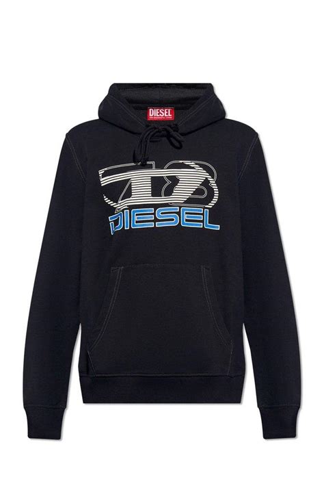 Diesel S Ginn Hood K40 Logo Printed Drawstring Hoodie In Blue For Men