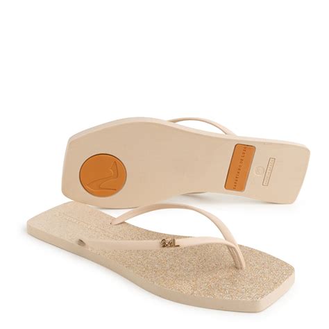 Rasteira Nude Manteiga Bico Quadrado Glitter Bronze POP STAR 4 Bege