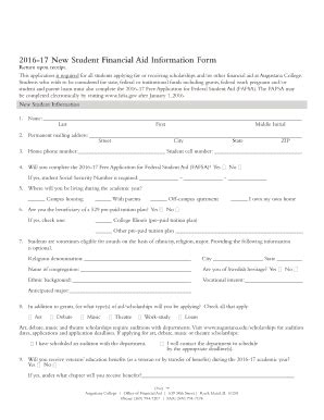 Fillable Online 2016 17 New Student Financial Aid Information Form Fax