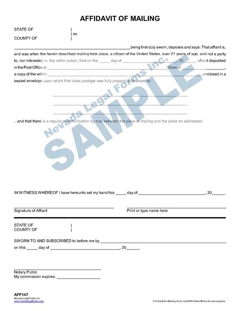 AFFIDAVIT OF MAILING | Nevada Legal Forms & Services