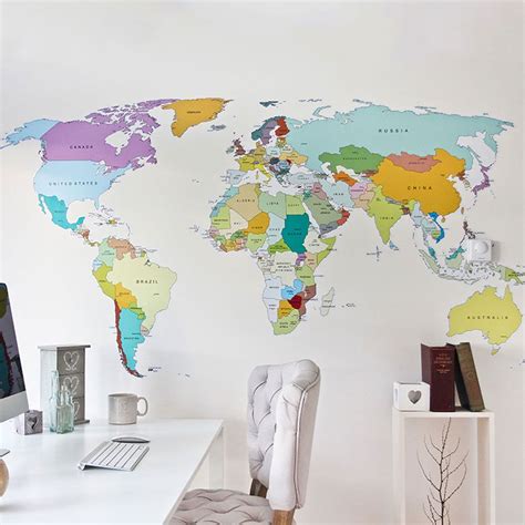 Printed World Map Wall Sticker Map Wall Decal World Map Wall Decal World Map Wall